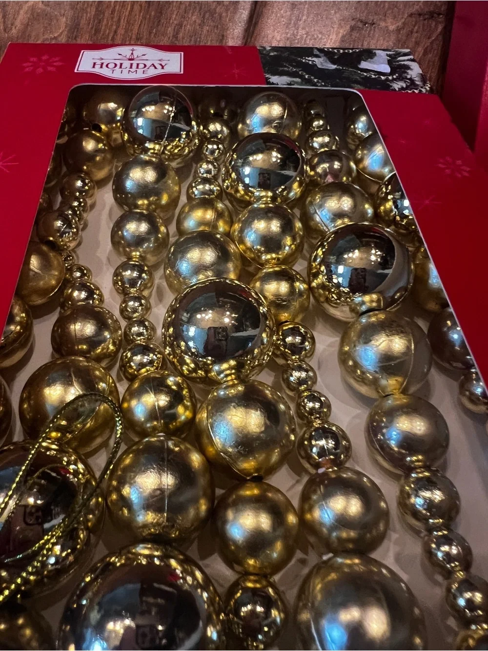Set of 2 Holiday Time Gold Beaded 6-ft Garland each new in box